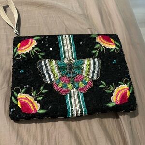 Embroidered Black Clutch with Butterfly Design